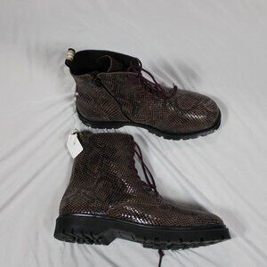 1980 Faux Snakeskin Combat Boots Lace Zip Ankle Lug Sole Size 8.5 (EU39) NWOB